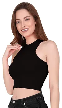 THE BLAZZE 1025 Women's Basic Sexy Solid Slim Fit Sleeveless Crop Top T-Shirt for Women-thumb2