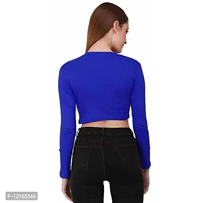 THE BLAZZE 1089 Women's Basic Sexy Solid Round Neck Slim Fit Full Sleeve Crop Top T-Shirt for Women (Small, Royal Blue)-thumb5