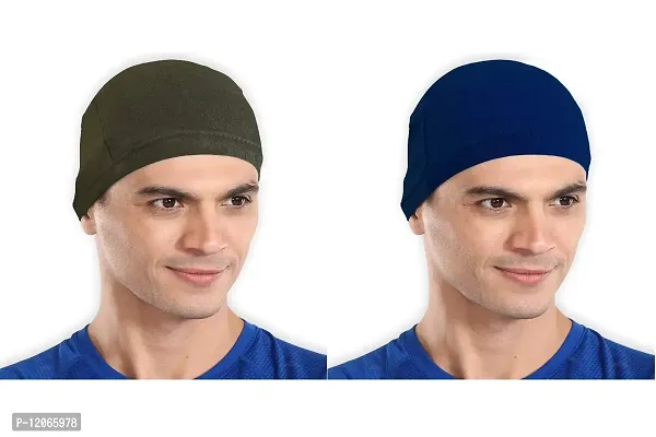 THE BLAZZE Skull Cap/Helmet Cap/Running Beanie - Ultimate Thermal Retention  Performance Moisture Wicking. Fits Under Helmets-Navy (1, Army Green+Royal Blue)-thumb0