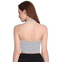 THE BLAZZE 1290 Women's Basic Sexy Solid Slim Fit Sleeveless Saree Readymade Saree Blouse Crop Top T-Shirt for Women (X-Large, Grey)-thumb1