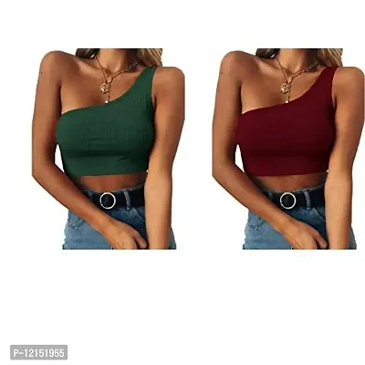 THE BLAZZE Women's Sleeveless Crop Tops Sexy Strappy Tees (XL, Green+Wine Red)-thumb0