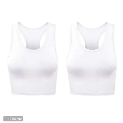 THE BLAZZE Women's Cotton Racerback Basic Crop Tank Tops (Large, White White)-thumb0