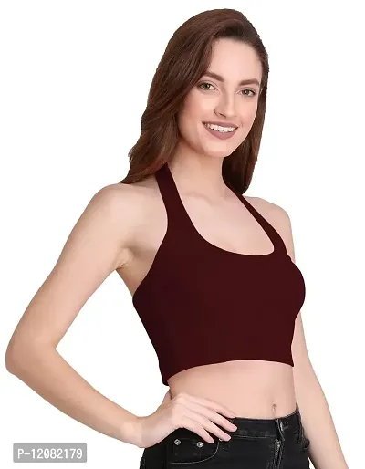 THE BLAZZE 1294 Halter Neck Crop Top for Women (Medium, Maroon)