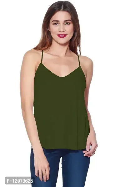 THE BLAZZE Women's Cotton Spaghetti Top (Large, Army Green)-thumb2