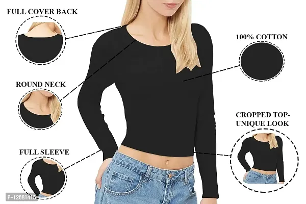 THE BLAZZE 1089 Women's Basic Sexy Solid Round Neck Slim Fit Full Sleeve Crop Top T-Shirt for Women's-thumb6