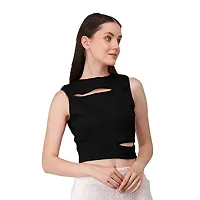 AD2CART A1677 Women's Solid Crew Neck Stretchy Cut Out Ribbed Crop Top(XL, Color_01)-thumb2