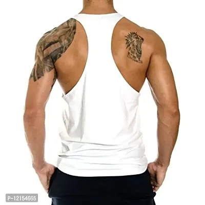 THE BLAZZE 0016 Men's Sleeveless T-Shirt Gym Tank Gym Tank Stringer Tank Tops Gym Vest Muscle Tee Gym Vest Vests Men Vest for Men T-Shirt for Men's (Small(34-36), J - White)-thumb2