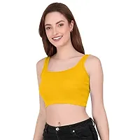 THE BLAZZE 1044 Women's Cotton Basics Sexy Solid Square Neck Slim Sleeveless Saree Readymade Saree Bra Blouse Crop Top T-Shirt for Women (X-Small, Yellow Melange)-thumb2