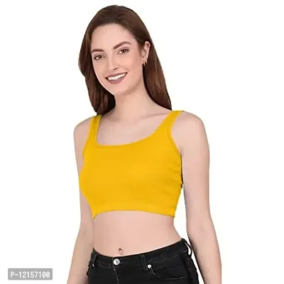 THE BLAZZE 1044 Women's Cotton Basics Sexy Solid Square Neck Slim Sleeveless Saree Readymade Saree Bra Blouse Crop Top T-Shirt for Women (X-Small, Yellow Melange)-thumb3