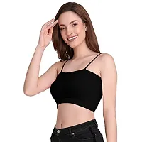 THE BLAZZE 1290 Women's Basic Sexy Solid Slim Fit Sleeveless Saree Readymade Saree Blouse Crop Top T-Shirt for Women (Large, Black)-thumb3