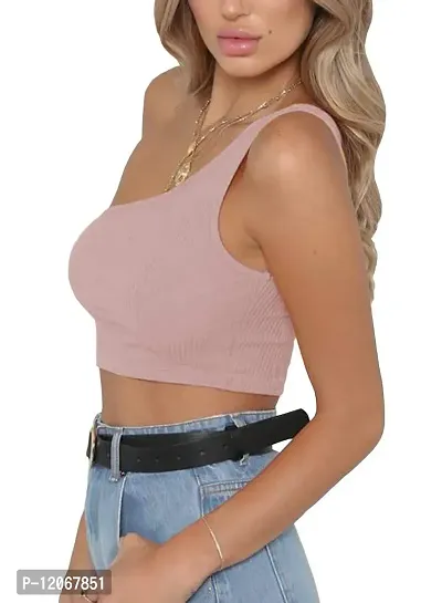 THE BLAZZE Women's Sleeveless Crop Tops Sexy Strappy Tees (L, Green+Pink)-thumb4