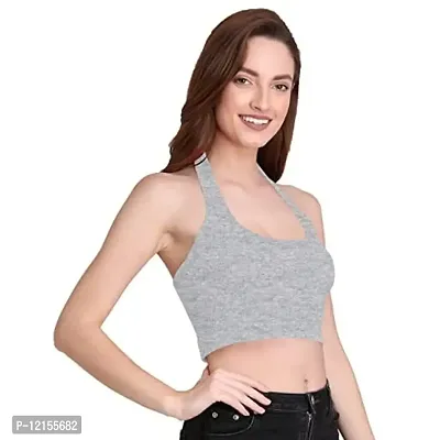 THE BLAZZE 1290 Women's Basic Sexy Solid Slim Fit Sleeveless Saree Readymade Saree Blouse Crop Top T-Shirt for Women (X-Large, Grey)-thumb0