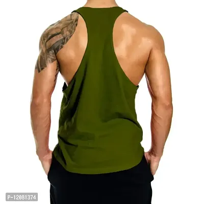 THE BLAZZE 0016 Men's Sleeveless T-Shirt Gym Tank Gym Tank Stringer Tank Tops Gym Vest Muscle Tee Gym Vest Vests Men Vest for Men T-Shirt for Men's (Medium(36-38), E - Army Green)-thumb2