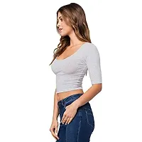 THE BLAZZE 1055 Women's Basic Sexy Solid Scoop Neck Slim Fit Short Sleeves Crop Tops (Large(34?-36""), D - Grey)-thumb2