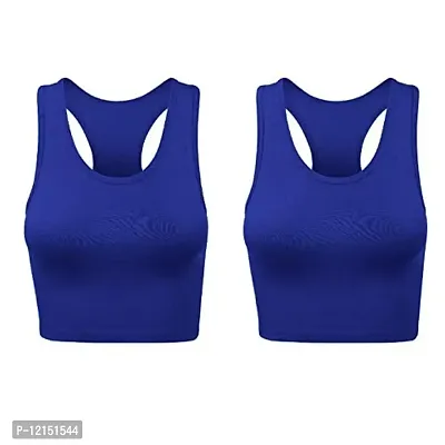 THE BLAZZE Women's Cotton Racerback Basic Crop Tank Tops (X-Large, Royal Blue Royal Blue)-thumb0