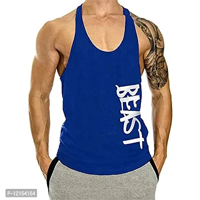 THE BLAZZE Men's Sleeveless T-Shirt Gym Tank Gym Tank Stringer Tank Tops Gym Vest Muscle Tee Gym Vest Vests Men Vest for Men T-Shirt for Men's (X-Large(40?-42""), B - Beast Royal Blue)-thumb0