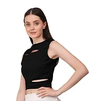 AD2CART A1677 Women's Solid Crew Neck Stretchy Cut Out Ribbed Crop Top(XL, Color_01)-thumb3