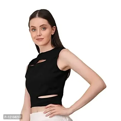 AD2CART A1677 Women's Solid Crew Neck Stretchy Cut Out Ribbed Crop Top(XL, Color_01)-thumb4