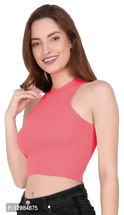 THE BLAZZE 1025 Women's Basic Sexy Solid Slim Fit Sleeveless Crop Top T-Shirt for Women