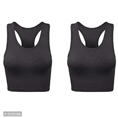 THE BLAZZE Women's Cotton Racerback Basic Crop Tank Tops (Medium, Charcoal Melange Charcoal Melange)-thumb0