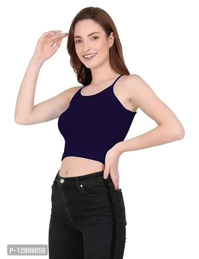 THE BLAZZE 1002 Women's Summer Basic Sexy Strappy Sleeveless Racerback Camisole Crop Top (Large(34”-36"), Q - Navy)-thumb4