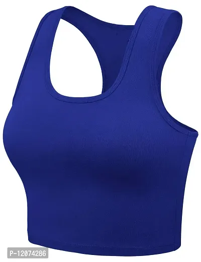 THE BLAZZE Women's Cotton Racerback Basic Crop Tank Tops (Medium, Royal Blue)-thumb2