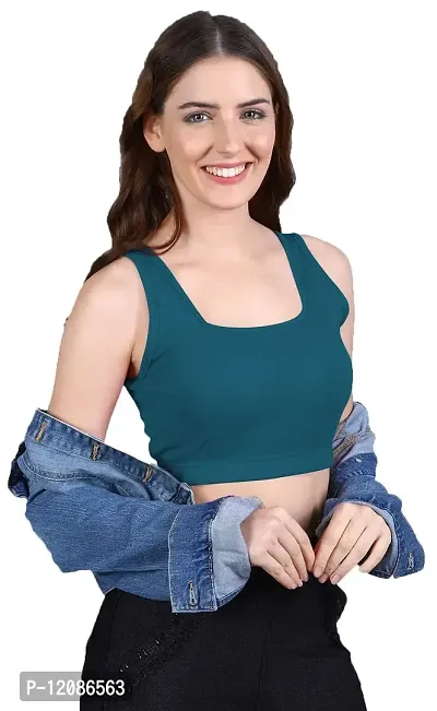 THE BLAZZE 1044 Women's Summer Basic Sexy Strappy Sleeveless Crop Tops (Medium, Prussian Blue)