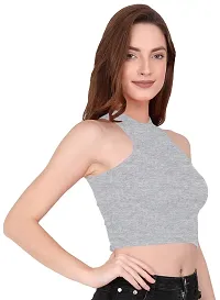 THE BLAZZE 1025 Women's Basic Sexy Solid Slim Fit Sleeveless Crop Top T-Shirt for Women (Medium, Grey)-thumb2