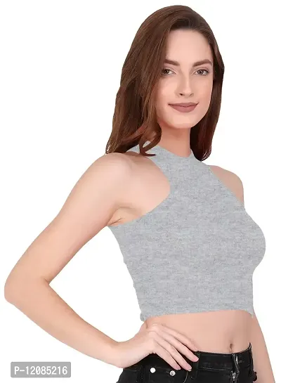 THE BLAZZE 1025 Women's Basic Sexy Solid Slim Fit Sleeveless Crop Top T-Shirt for Women (Medium, Grey)-thumb3