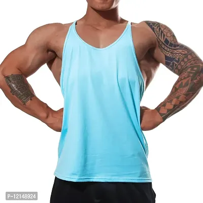 THE BLAZZE Men's Gym Stringer Tank Top Bodybuilding Athletic Workout Muscle Fitness Vest (S, Turquise Blue)-thumb0