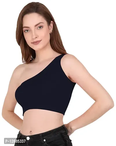 THE BLAZZE Women's Sleeveless Crop Tops Sexy Strappy Tee (S, Navy)-thumb3