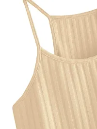 THE BLAZZE Women's Summer Basic Sexy Strappy Sleeveless Racerback Camisole Crop Top (Large, Black Light Apricot)-thumb3