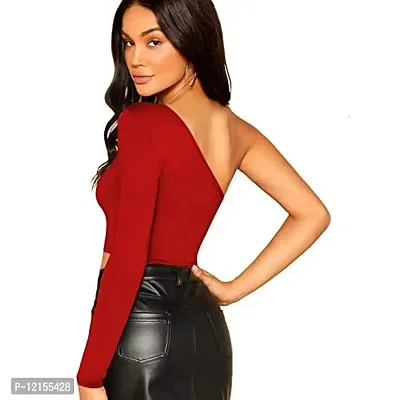 THE BLAZZE 1289 Women's Basic Sexy Solid Round Neck Slim Fit Full Sleevee Crop Top T-Shirt for Women (Large, Red)
