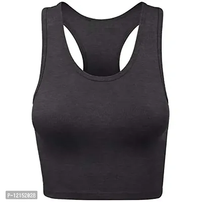 THE BLAZZE Women's Cotton Racerback Basic Crop Tank Tops (Medium, Charcoal Melange White)-thumb2