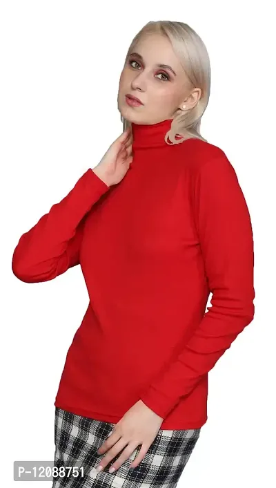 AD2CART A1035 Women's Basic Solid High Neck Full Sleeves Stretchable Ribbed Stylish Women Top