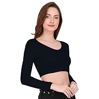 THE BLAZZE 1109 Sexy Women's Full Sleeve Tank Crop Tops Bustier Bra Vest Shorts Crop Top Bralette Blouse Top for Women (Large, Navy)-thumb2