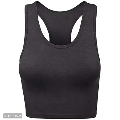 THE BLAZZE Women's Cotton Racerback Basic Crop Tank Tops (X-Large, Charcoal Melange Charcoal Melange)-thumb2