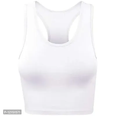 THE BLAZZE Women's Sleeveless Crop Tops Sexy Strappy Tees (Large, White)-thumb0