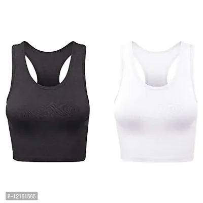 THE BLAZZE Women's Cotton Racerback Basic Crop Tank Tops (Small, Charcoal Melange White)