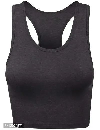 THE BLAZZE Women's Cotton Racerback Basic Crop Tank Tops (Large, Charcoal Melange)