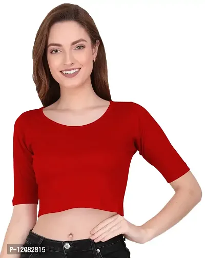 THE BLAZZE 1055 Women's Basic Sexy Solid Scoop Neck Slim Fit Short Sleeves Crop Tops-thumb1