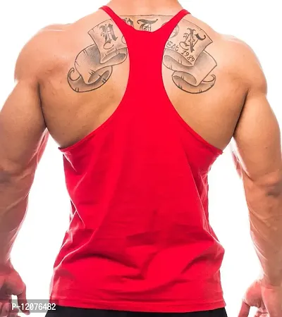 THE BLAZZE Men's Bodybuilding Gym Solid Color Tank Top Stringers (Small, Red)-thumb2