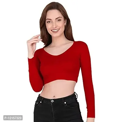 THE BLAZZE 1109 Women's V Neck Crop Top (X-Large, Red)-thumb0