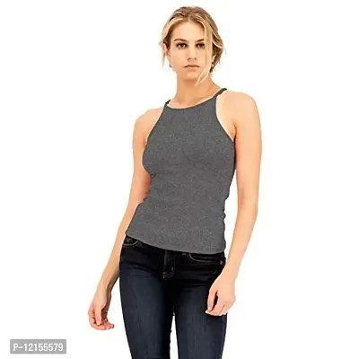 THE BLAZZE Women's Sleeveless Crop Tops Sexy Strappy Tees (L, Dark Grey)