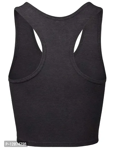 THE BLAZZE Women's Sleeveless Crop Tops Sexy Strappy Tees (X-Large, Charcoal Melange)-thumb3