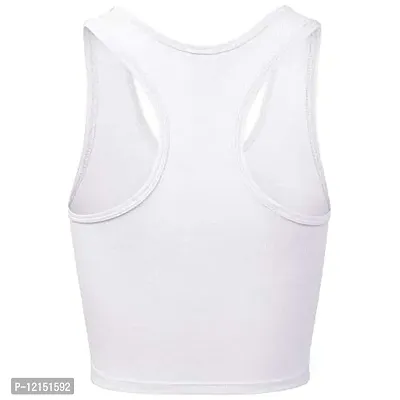 THE BLAZZE Women's Cotton Racerback Basic Crop Tank Tops (Large, White White)-thumb4