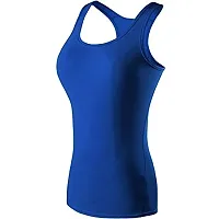 THE BLAZZE Women's Yoga Tank Top Compression Racerback Top Baselayer Quick Dry Sports Runing Vest (M, Royal Blue+White)-thumb1