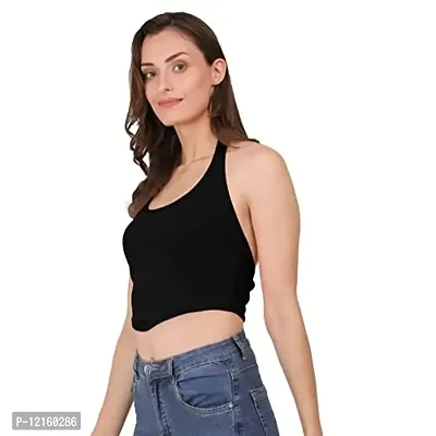 AD2CART A1589 Women's Casual Stretchy Halter Neck Sleeveless Crop Top (M, Color_01)-thumb3