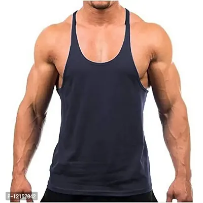 THE BLAZZE Men's Bodybuilding Gym Solid Color Tank Top Stringers (X-Large, Navy)