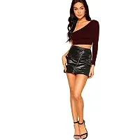 THE BLAZZE 1289 Women's Cotton One Shoulder Full Sleeve Crop Tops (Large, Maroon)-thumb2